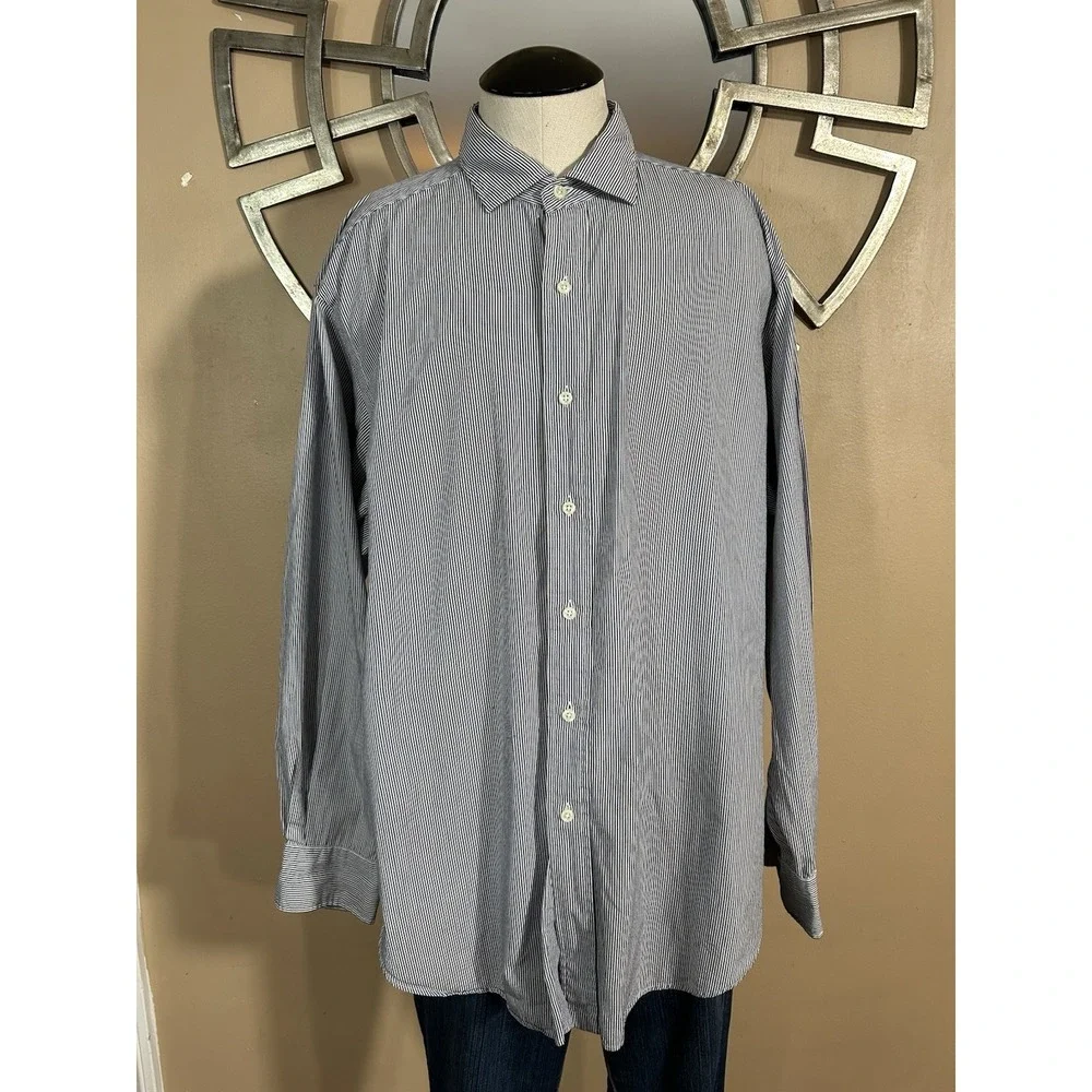 Polo Ralph Lauren‎ Button Down Long Sleeve 17 34/35 Blue Black Stripes Estate